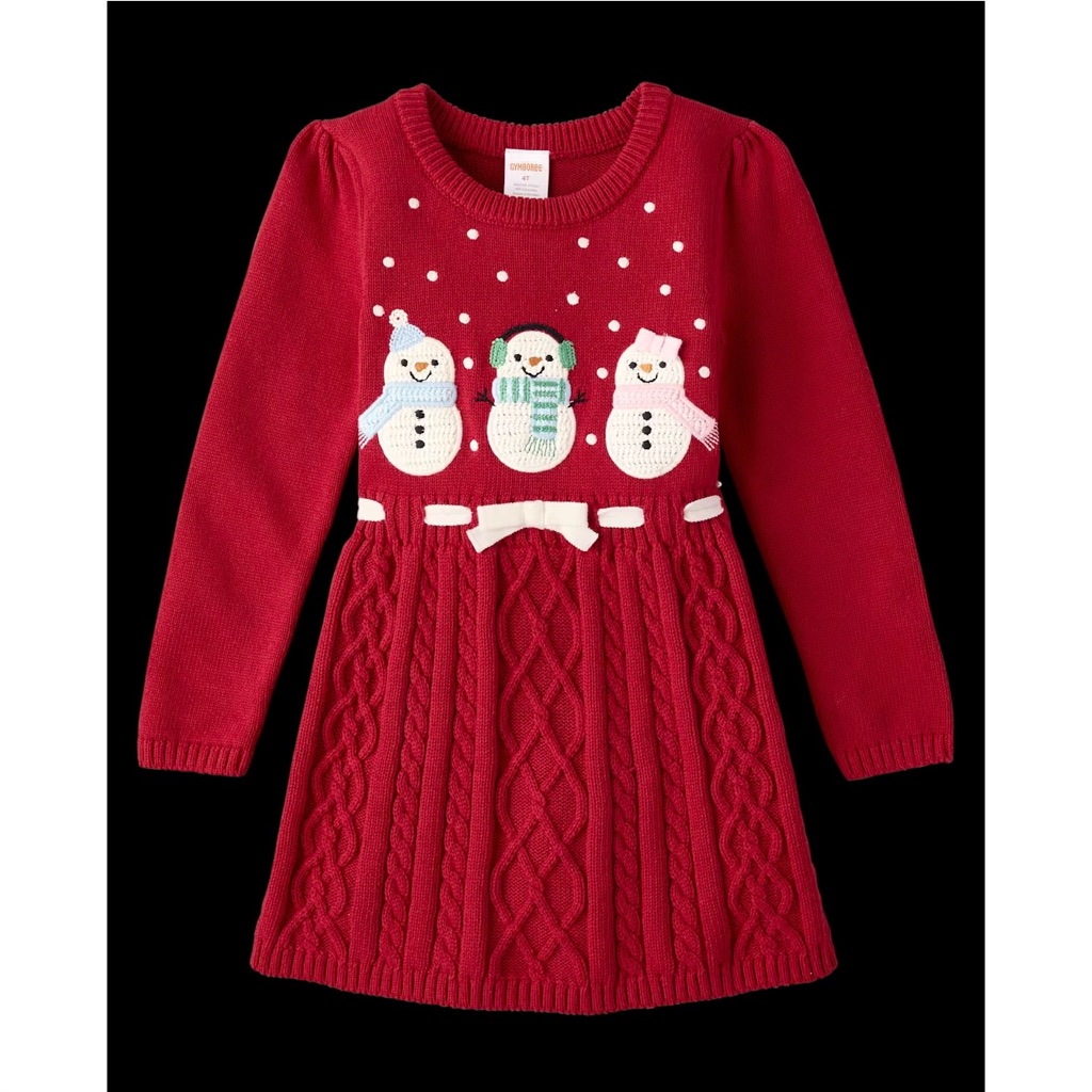 Nwt Gymboree Girls Crochet Snowman Sweater Dress Red Size 10